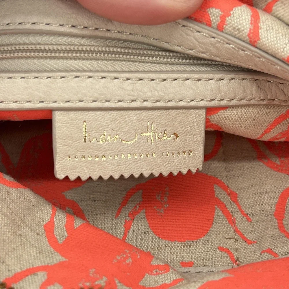 India Hicks Bag Womens Medium Beige Leather Tassel Foldover Clutch Crab Print